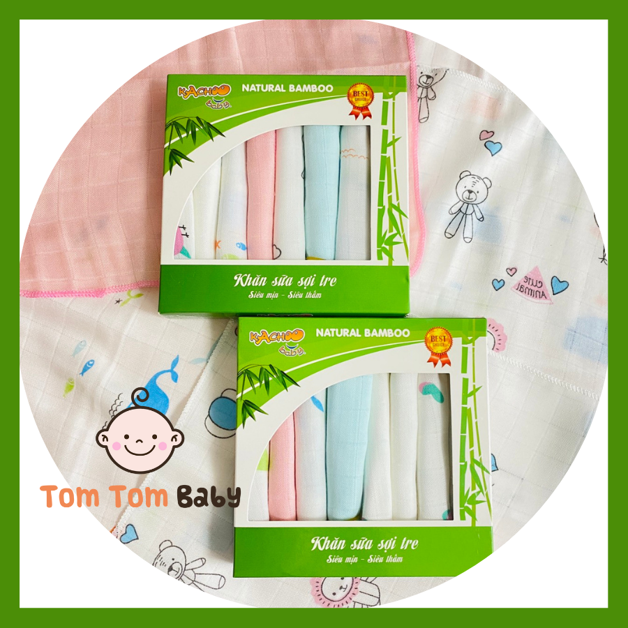 1 Hôp 8 cái Khăn sữa Sợi Tre Cao Cấp 2 Lớp Kachoo Baby -  Kích thước 30x30cm