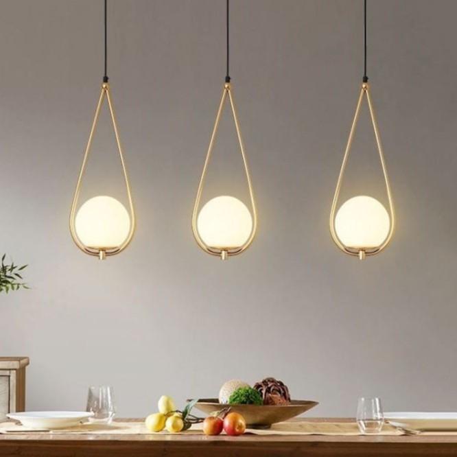Combo đèn thả LAMES chao thủy tinh địa cầu, khung mạ vàng hình giọt nước - kèm bóng LED chuyên dụng .
