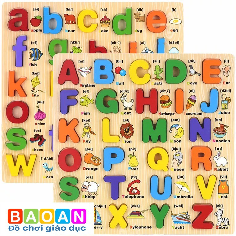 Đồ chơi bảng học chữ cái, bảng số nổi gỗ cao cấp kèm học hình tiếng anh, đồ chơi giáo dục nhập khẩu chất lượng cho Bé