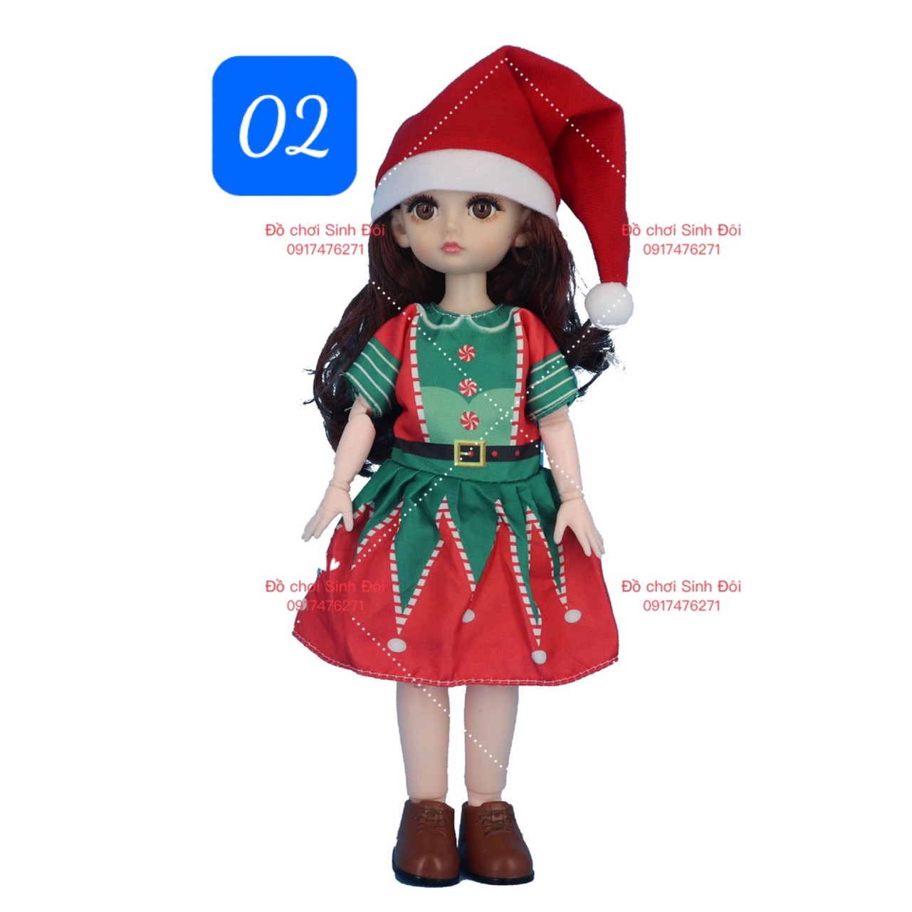 Quần áo Noel ( đầm và nón ) của búp bê 30cm mập - 1 cái ngẫu nhiên