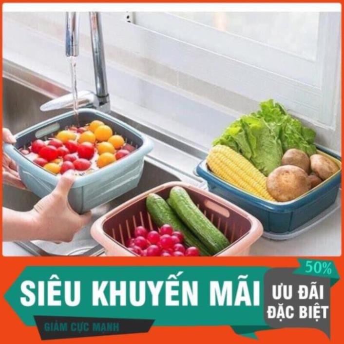 COMBO 3 Bộ Rổ Nhựa Kèm Chậu Vuông Có Nắp Đây 3in1