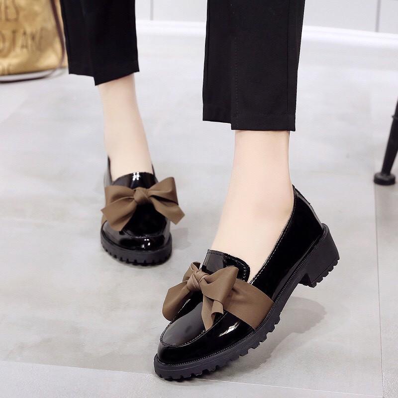 Giày lười slip on nữ da bóng thắt nơ thời trang hàng cao cấp chuẩn đẹp-GL19