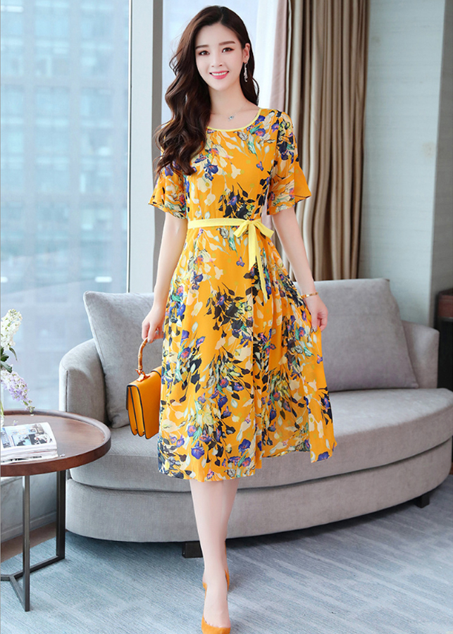 Váy đầm xòe, váy đầm hoa xanh