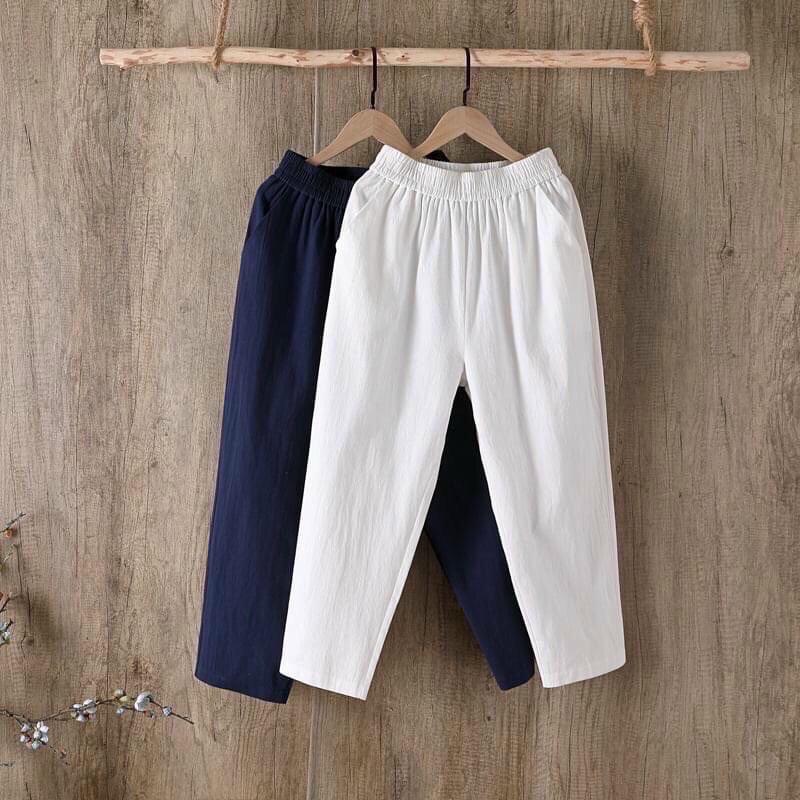 Quần Baggy Nữ Vải Đũi Thái Cạp Chun Nhẹ Mát