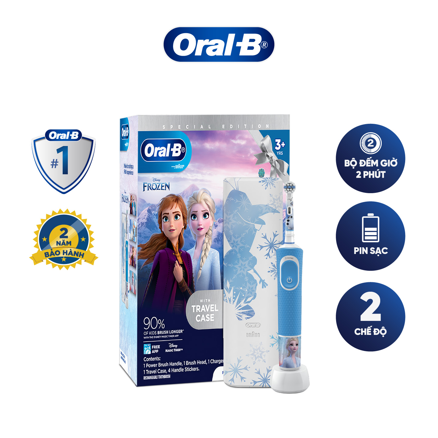 Bàn chải đánh răng điện trẻ em Oral-B Pro D100 Frozen-Hàng chính hãng