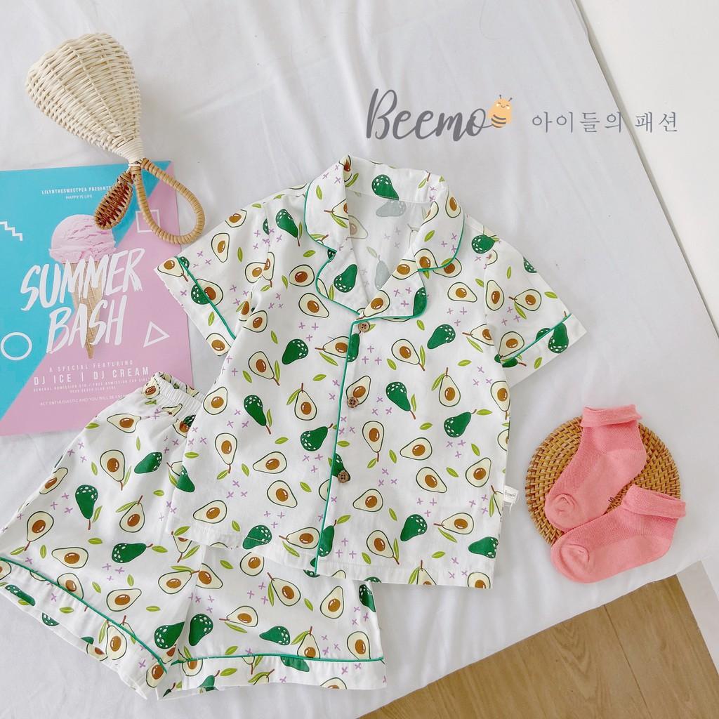 Set bộ Pijama cộc tay cho bé nam nữ Beemo - Chất liệu thô Hàn, họa tiết quả bơ xanh xinh xắn, thoáng mát B050