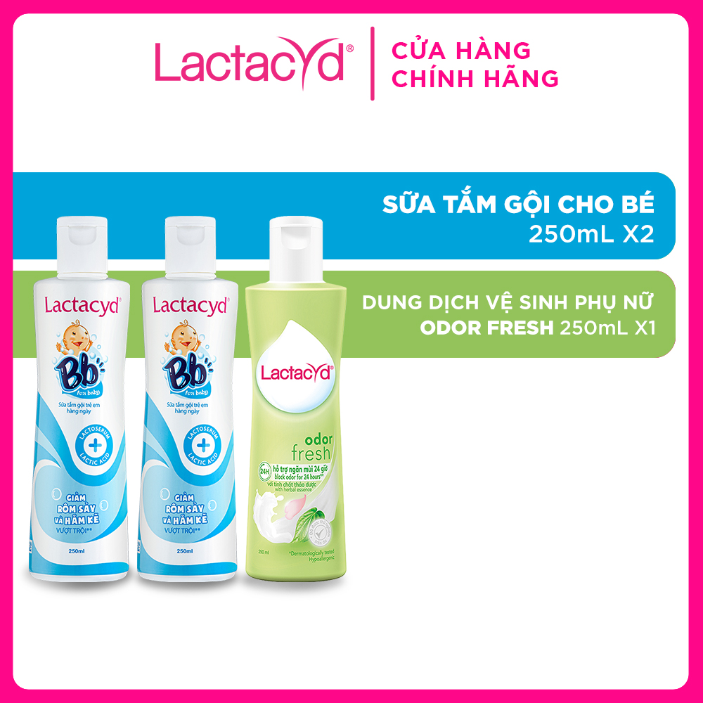 Bộ 2 chai Sữa Tắm Gội Trẻ Em Lactacyd Baby Gentle Care 250ml + 1 Dung Dịch Vệ Sinh Lactacyd Odor Fresh 250ml