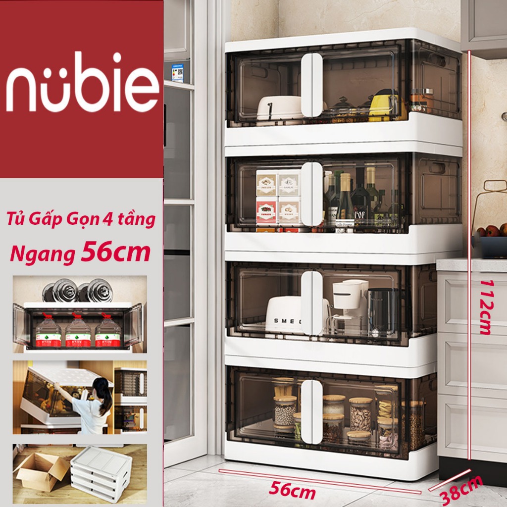 Tủ Đựng Đồ Gấp Gọn Nubie Cao Cấp Ngang 56cm 4/5 Tầng, Đựng Quần Ao, Cửa Nam Châm, Kèm Bánh Xe