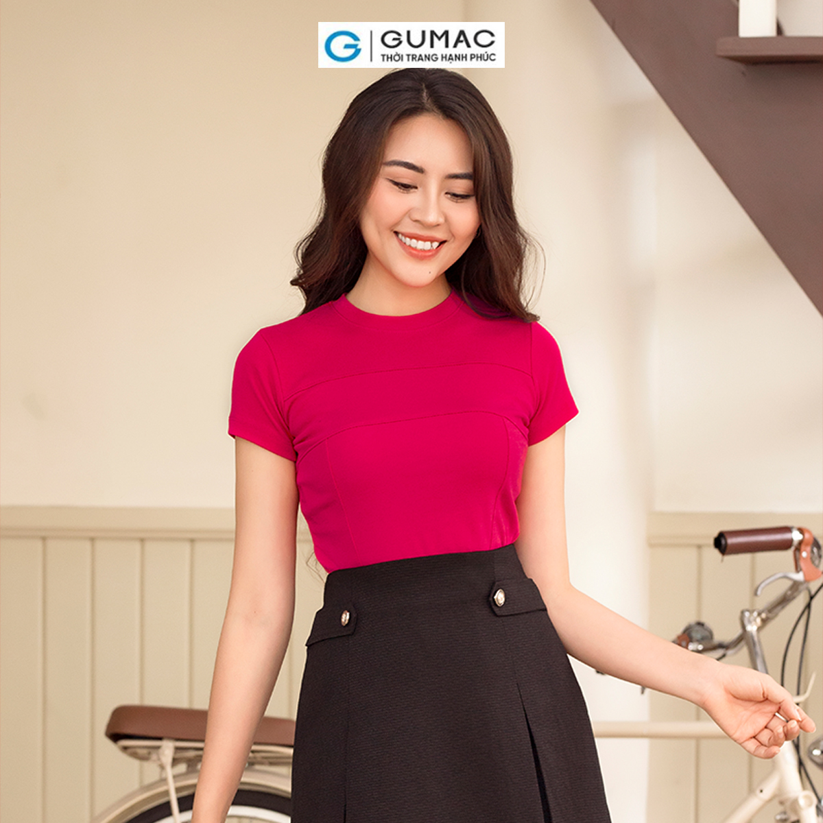 Áo thun nữ babytee phối đường rã diễu chỉ kiểu trẻ trung năng động thời trang GUMAC ATD06027