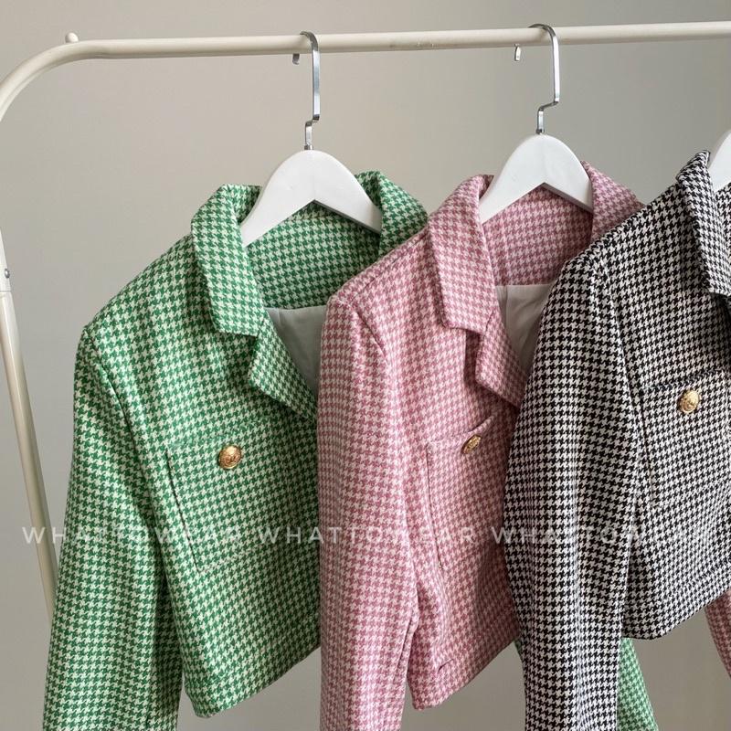 Áo khoác tweed kẻ ô caro nhí