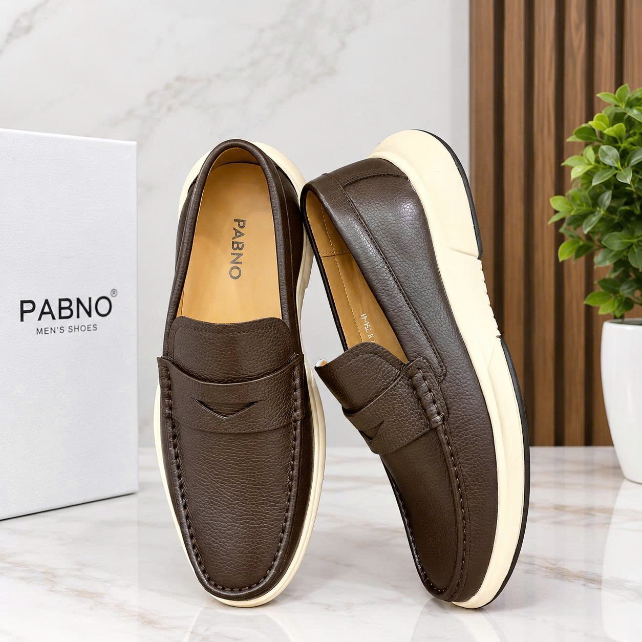 GIÀY MỌI NAM ĐẾ TRẮNG PABNO PN754 – MÀU ĐEN / NÂU