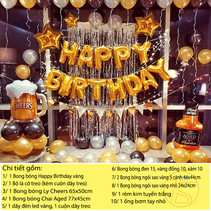 Bộ trang trí sinh nhật happy birthday ly cheers 805 - Sét bong bóng trang trí tiệc dễ thương