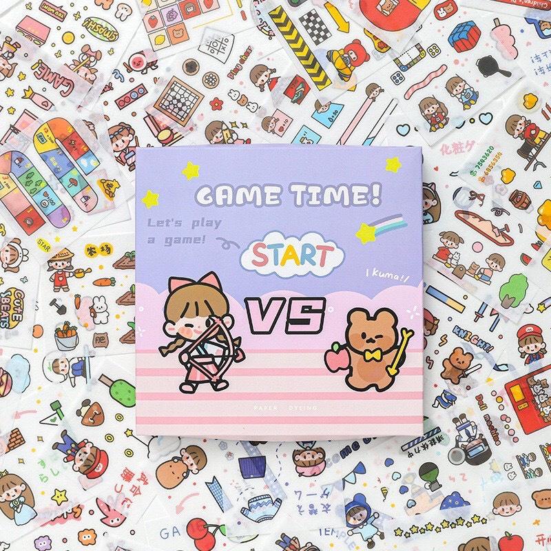 Sticker 100 Tấm Hộp Quà Tặng 100 Tấm Dán Hoạt Hình Trang Trí Sổ Lưu Niệm Dễ Thương Hộp Game time