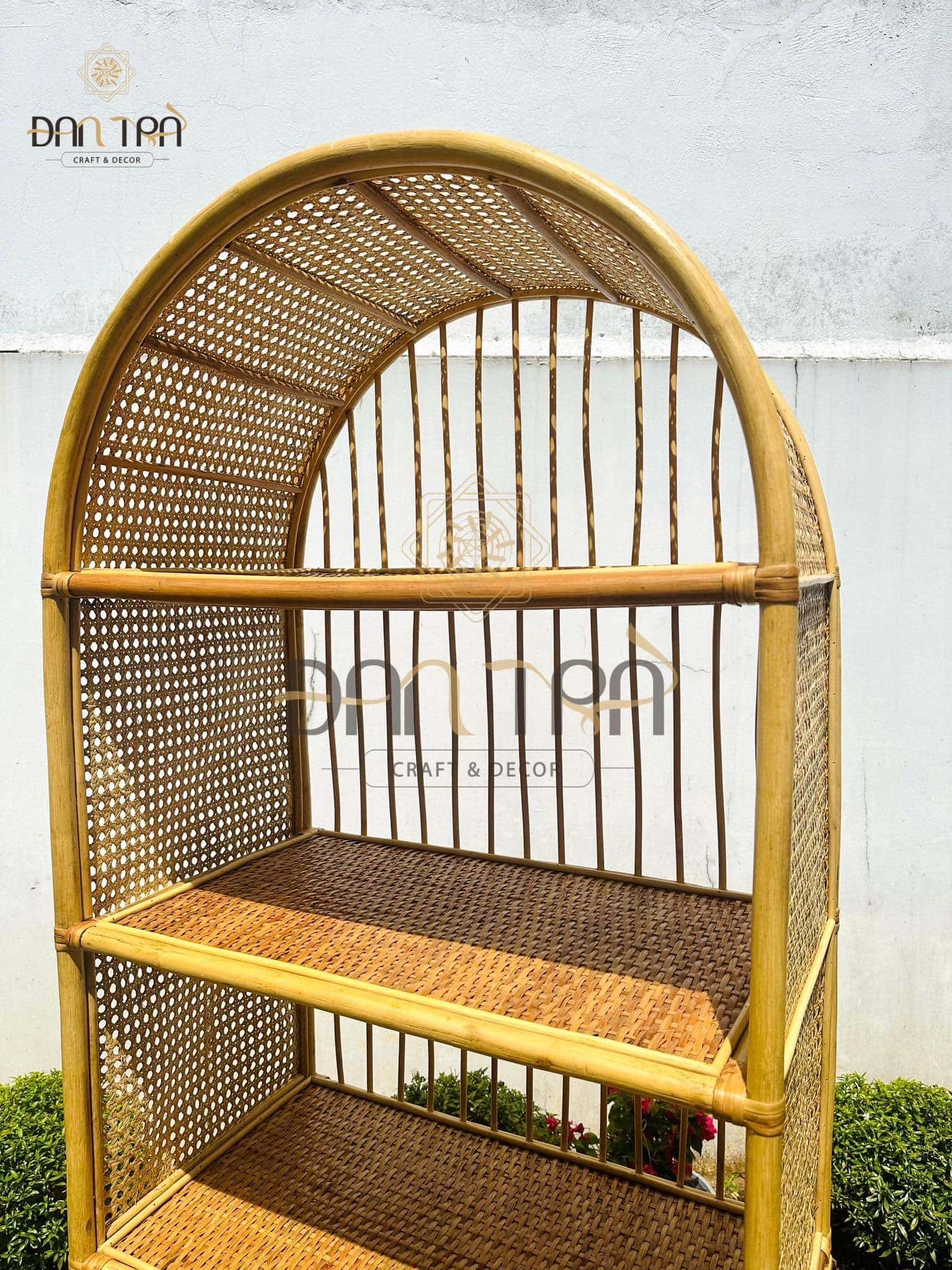 Tủ Mây Đựng Sách Đan Trà- Tủ Mây Decor Vintage- Tủ Mây Mắt Cáo Đan Trà- Nội Thất Mây Tre Đan Trà