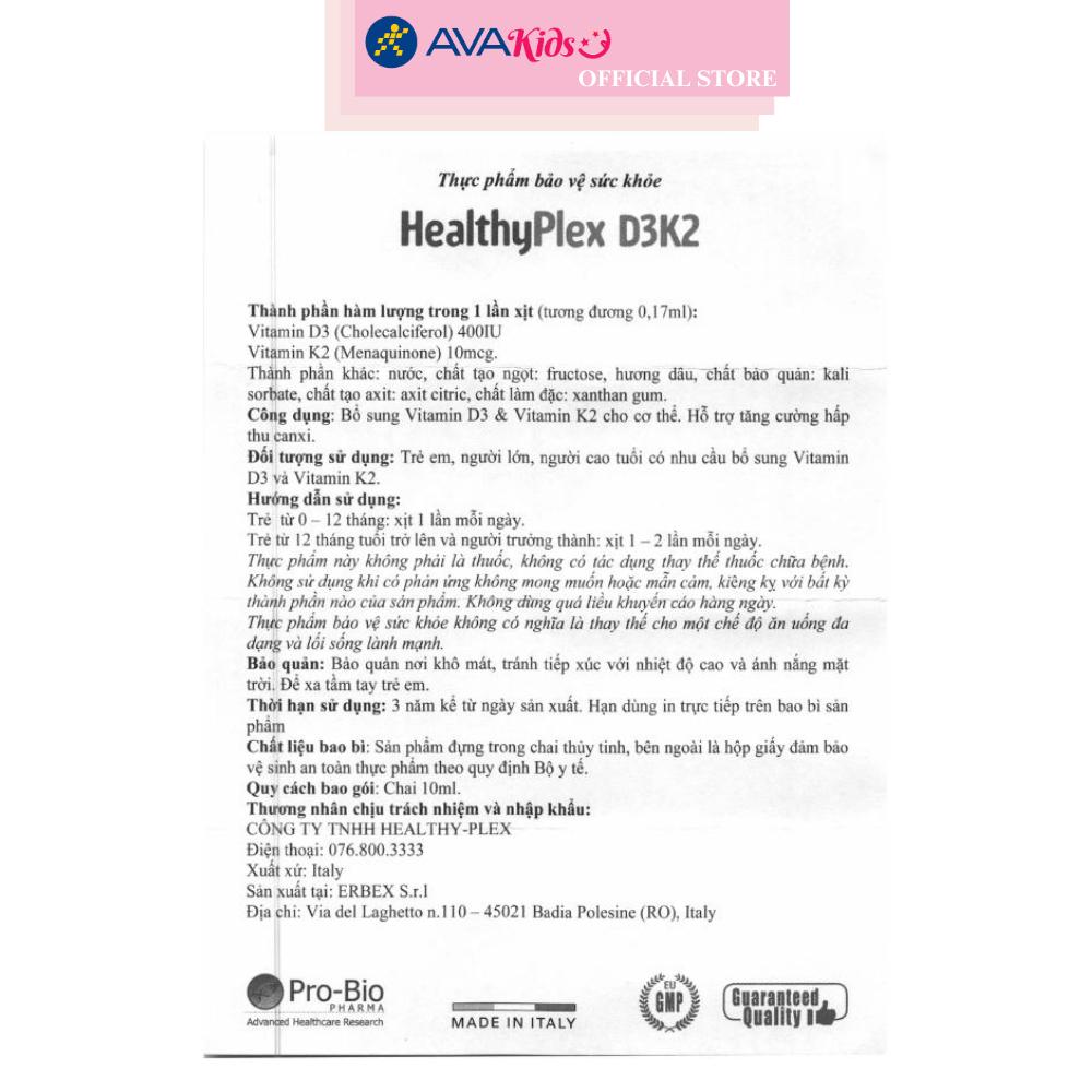 Lọ xịt HealthyPlex D3K2 hỗ trợ hấp thu canxi 10 ml (từ 0 tháng)