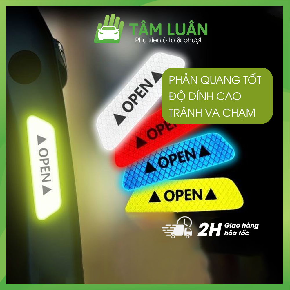 Bộ 4 Decal phản quang OPEN dán cửa oto cảnh báo an toàn, chống va chạm TÂM LUÂN Chổi lau tẩm dầu - Hàng chính hãng