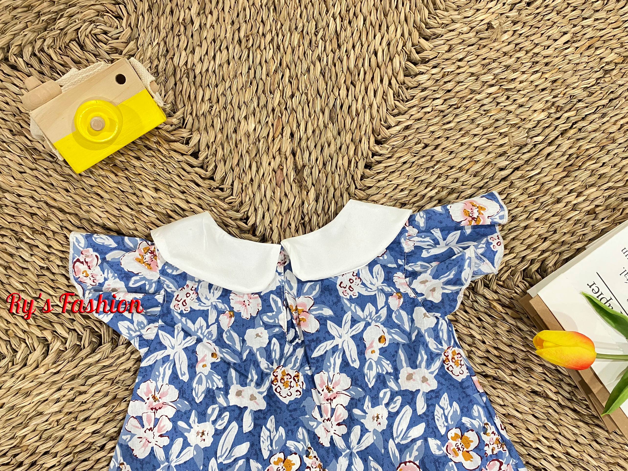 Váy Bé Gái Hoa Xanh Đậm Cotton A03