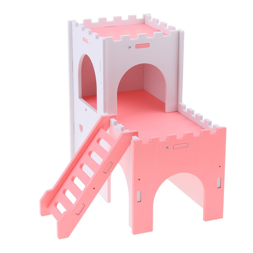 Hamster Hideout House Cabin Cages Wooden Villa Hut Play Toy Pink