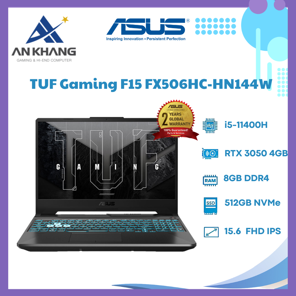 Laptop ASUS TUF Gaming F15 FX506HC-HN144W (Core i5-11400H | 8GB | 512GB | RTX 3050 4GB | 15.6 inch FHD | Win 11 | Đen) - Hàng Chính Hãng - Bảo Hành 24 Tháng