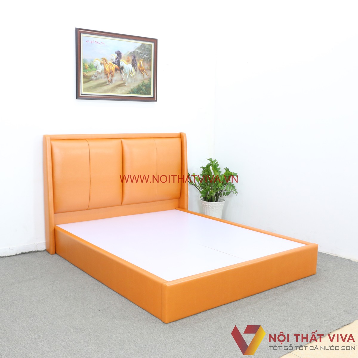 Giường Bọc Da Cao Cấp Hiện Đại Gỗ MDF Màu Cam Đẹp Sang Trọng Giá Tốt