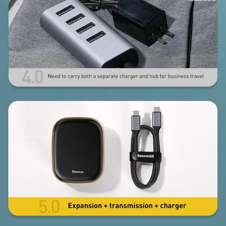 Bộ Hub mở rộng 7 in 1 tích hợp sạc 60W Baseus Type-C HUB Adapter AC Multifunctional Charger - Hàng chính hãng