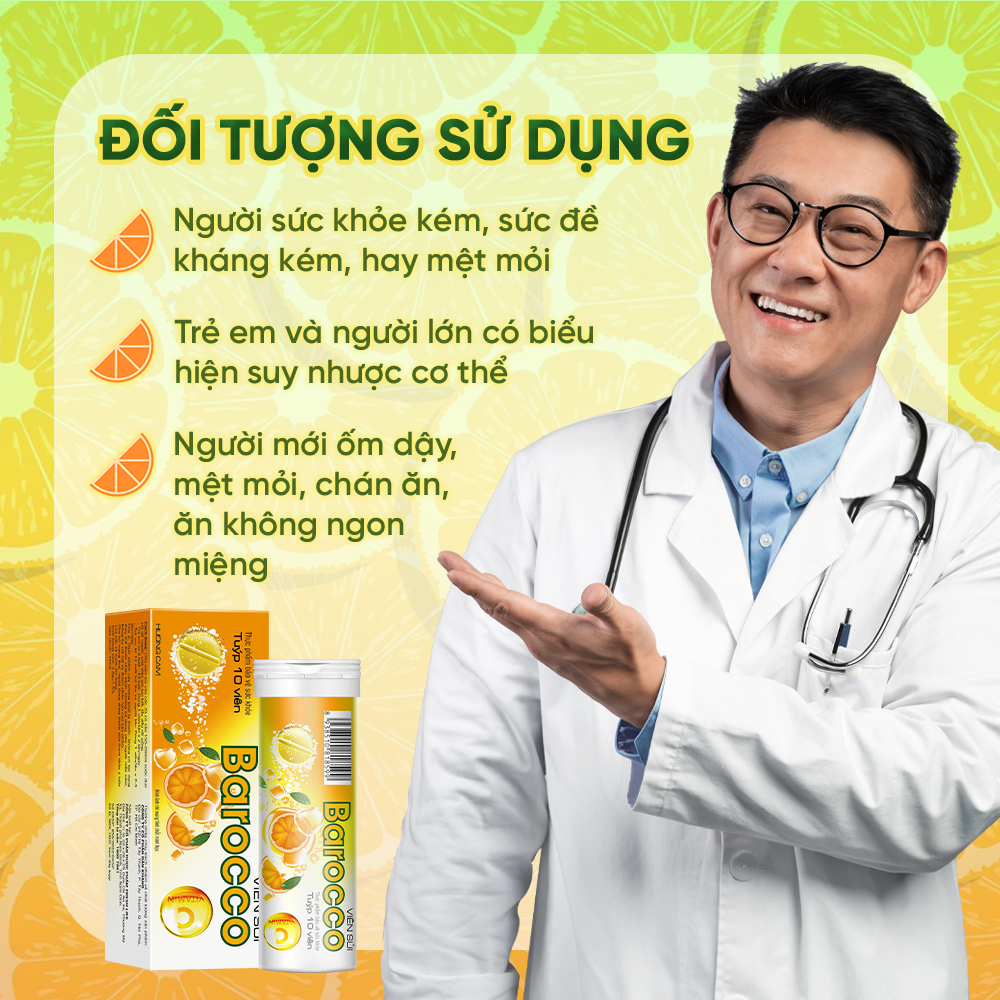 Viên Sủi Bổ Sung Vitamin C Tăng Cường Sức Đề Kháng Barocco Dân Khang Hộp 10 Viên