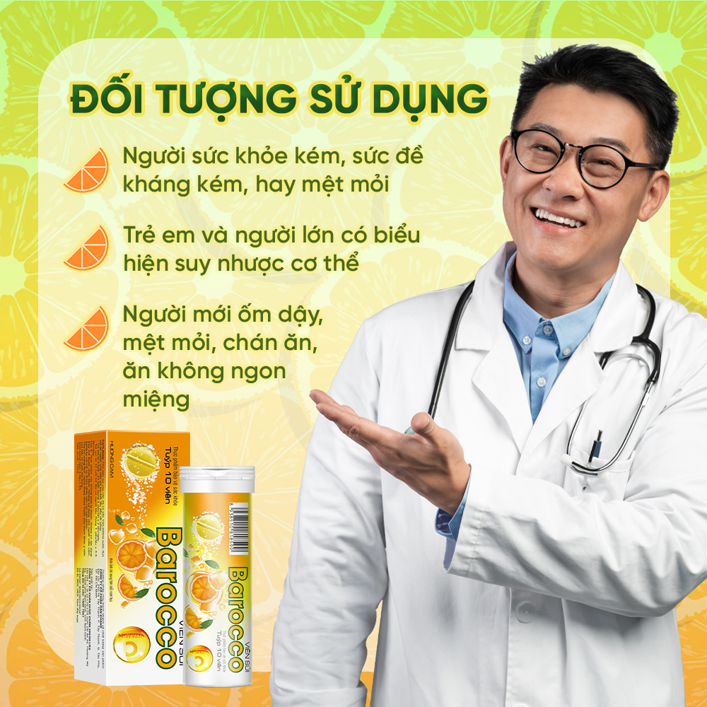 Viên Sủi Bổ Sung Vitamin C Hương Cam Tăng Cường Sức Đề Kháng Barocco Dan Khang Hộp 10 Viên