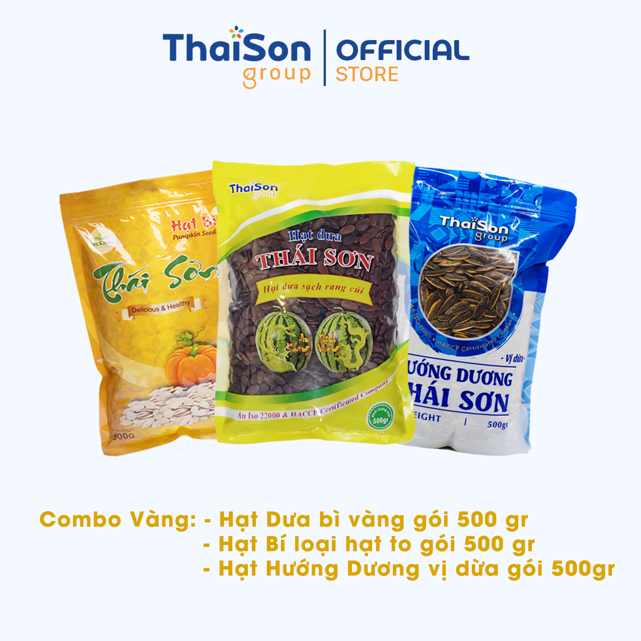 Combo 3 loại Hạt Dưa, Hạt Bí, Hạt Hướng Dương Thái Sơn Gia Lai - Bịch 500gr