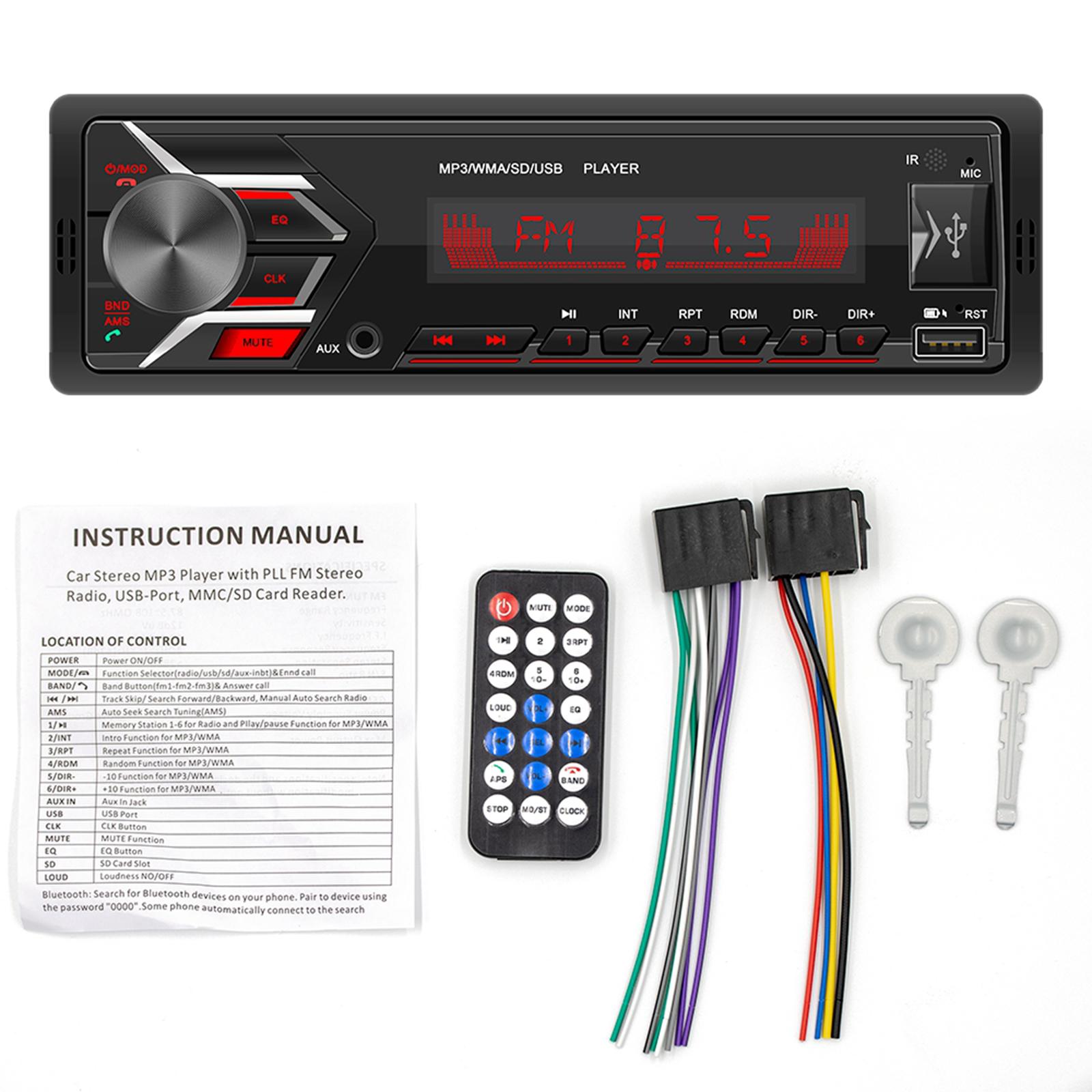 12V Audio Bluetooth Car Stereo Media Receiver Support CD AM/FM AUX Input