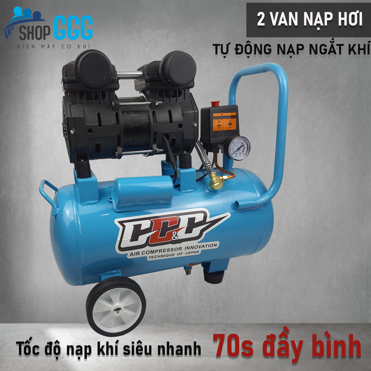 Máy nén khí không dầu 30L 1200W - 2 đầu nạp hơi - Nạp khí siêu nhanh - Tự động nạp ngắt khí - Không gây ồn - Bơm xịt hơi / phun sơn / bắn đinh | May nen khi, máy bơm hơi, máy nén hơi, máy nén mini