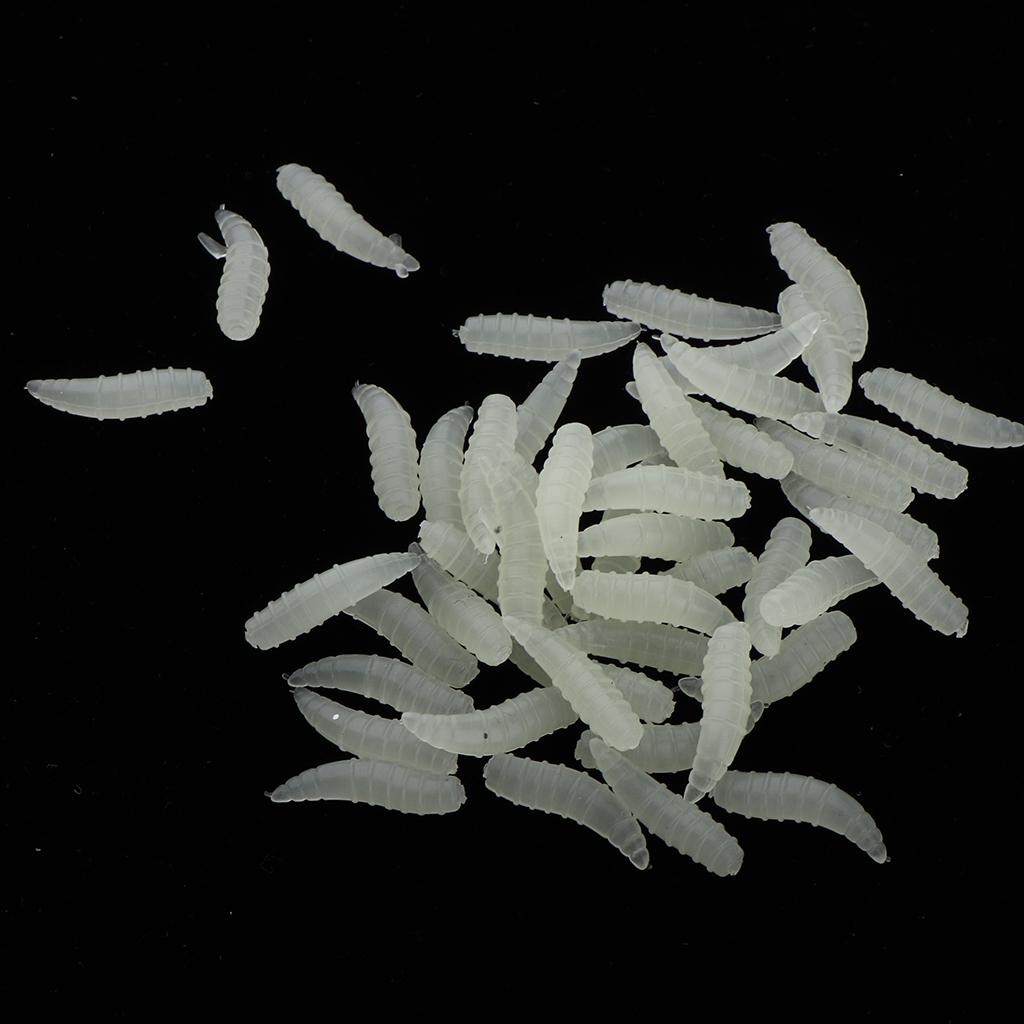 100 Pieces 16mm Glow Maggot Fishing Lures Soft Silicone Worm Cream Bait