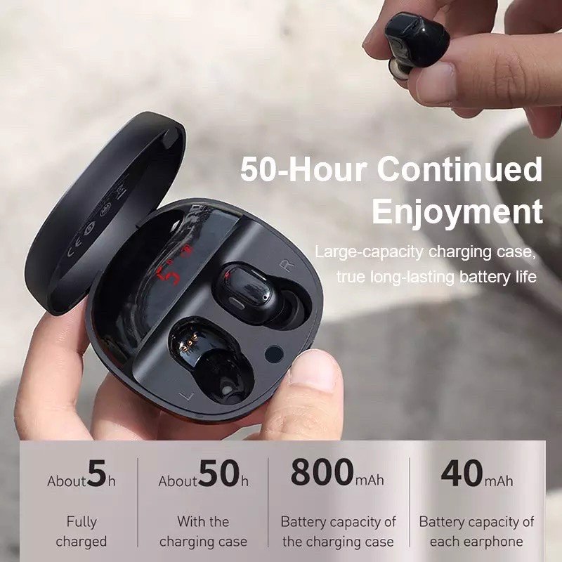 Tai nghe không dây TWS Baseus Encok True Wireless Earphones WM01 Plus (Bluetooth 5.0, Stereo Earbuds, Touch Control, Noise Cancelli)Hàng nhập khẩu .Giao màu ngẫu nhiên