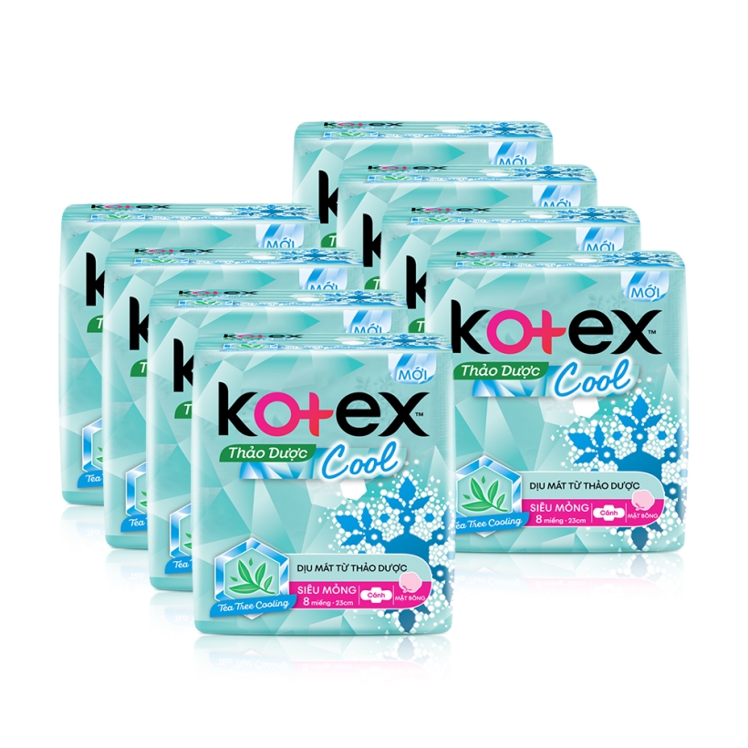 Combo 8 Gói BVS Kotex Thảo dược Cool dịu mát SMC 23cm (8 miếng/gói)