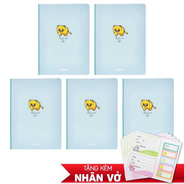 Combo 5 Tập Sinh Viên Cute Animal - Miền Nam - Kẻ Ngang Có Chấm - 200 Trang 80gsm - Fahasa 03 - Tặng Nhãn Vở Kèm Sticker