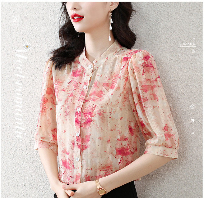 Áo sơ mi in lụa vàng lụa sang trọng đi làm đi chơi phong cách phương Tây mã 505