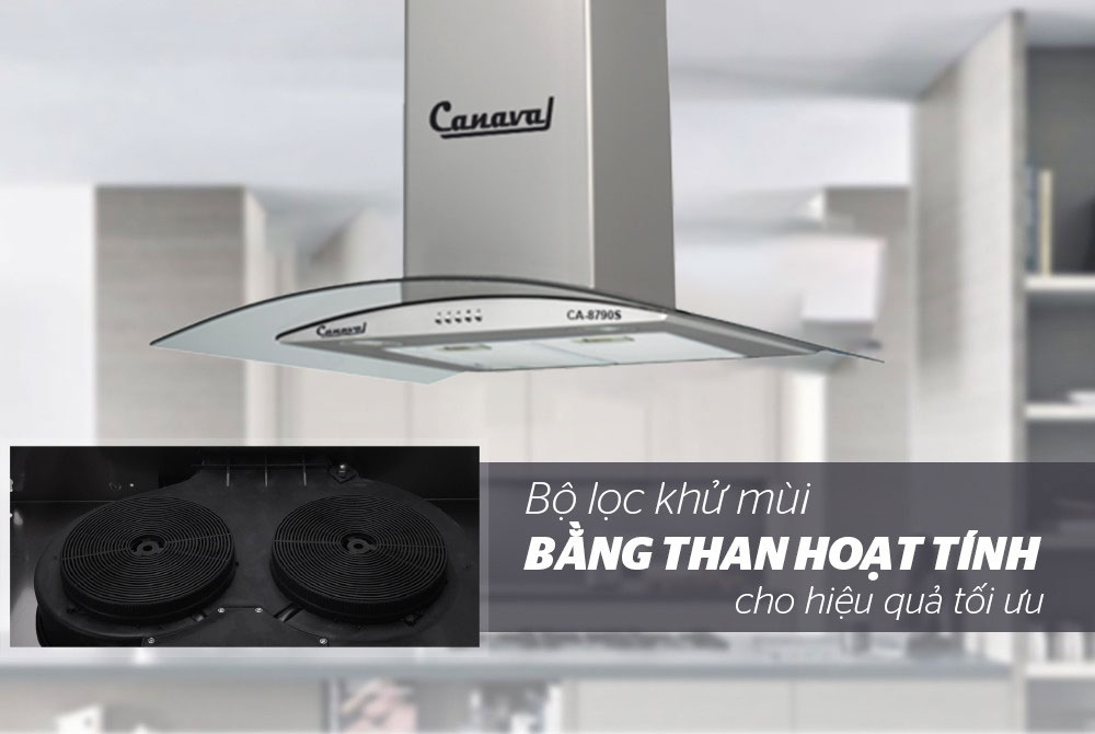 Máy hút mùi kính cong Canaval CA8790S - Hàng nhập khẩu