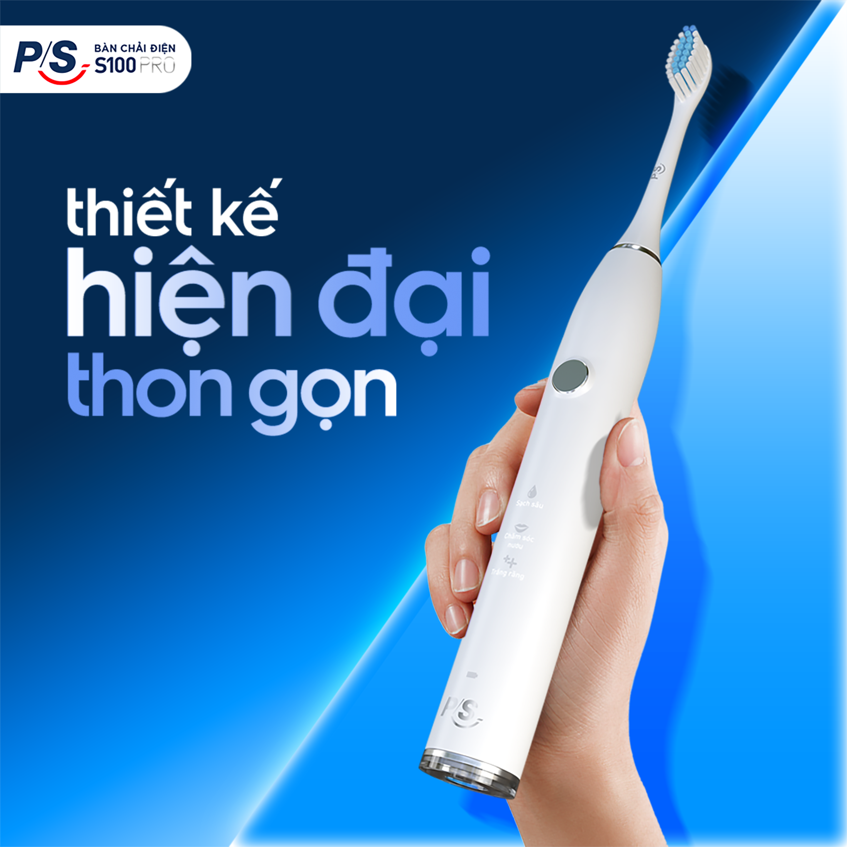 [Nhập Coupon giảm ngay 50K]Bàn Chải Điện P/S S100 PRO - Công Nghệ Sóng Âm, Chải Sạch Mảng Bám Tới 10X - Trắng Sáng