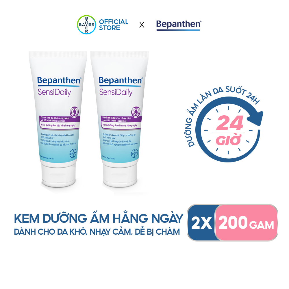 Combo 2 Kem Dưỡng Ẩm Hằng Ngày BEPANTHEN Sensidaily Tuýp 200G x2 Dành Cho Da Khô, Nhạy Cảm và Dễ Bị Chàm