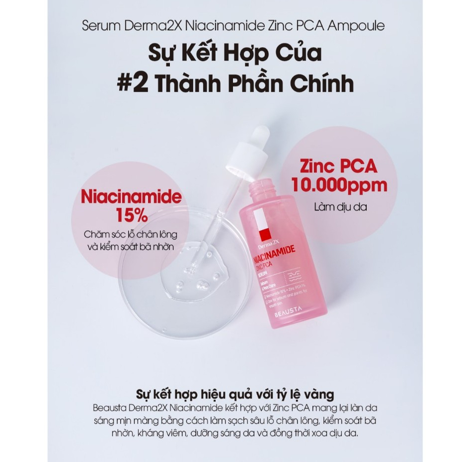 Tinh Chất Dưỡng Da Cấp Ẩm - Dịu Da Beausta Derma2X Niacinamide Zinc PCA Serum 50ml