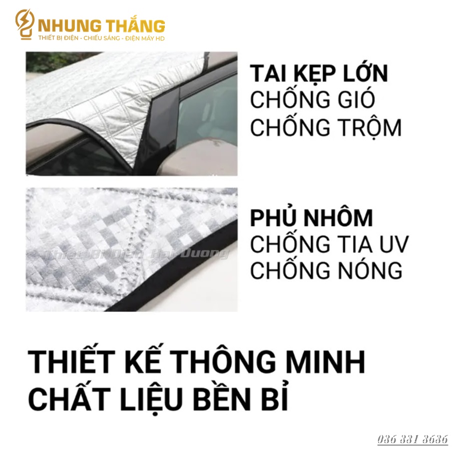 Bạt Phủ Che Nắng R-3906 - Chống Nóng,Cách Nhiệt Kính Lái , Phủ Gương Ô Tô Xe Hơi - 3 Lớp Tráng Bạc Cao Cấp - CÓ VIDEO