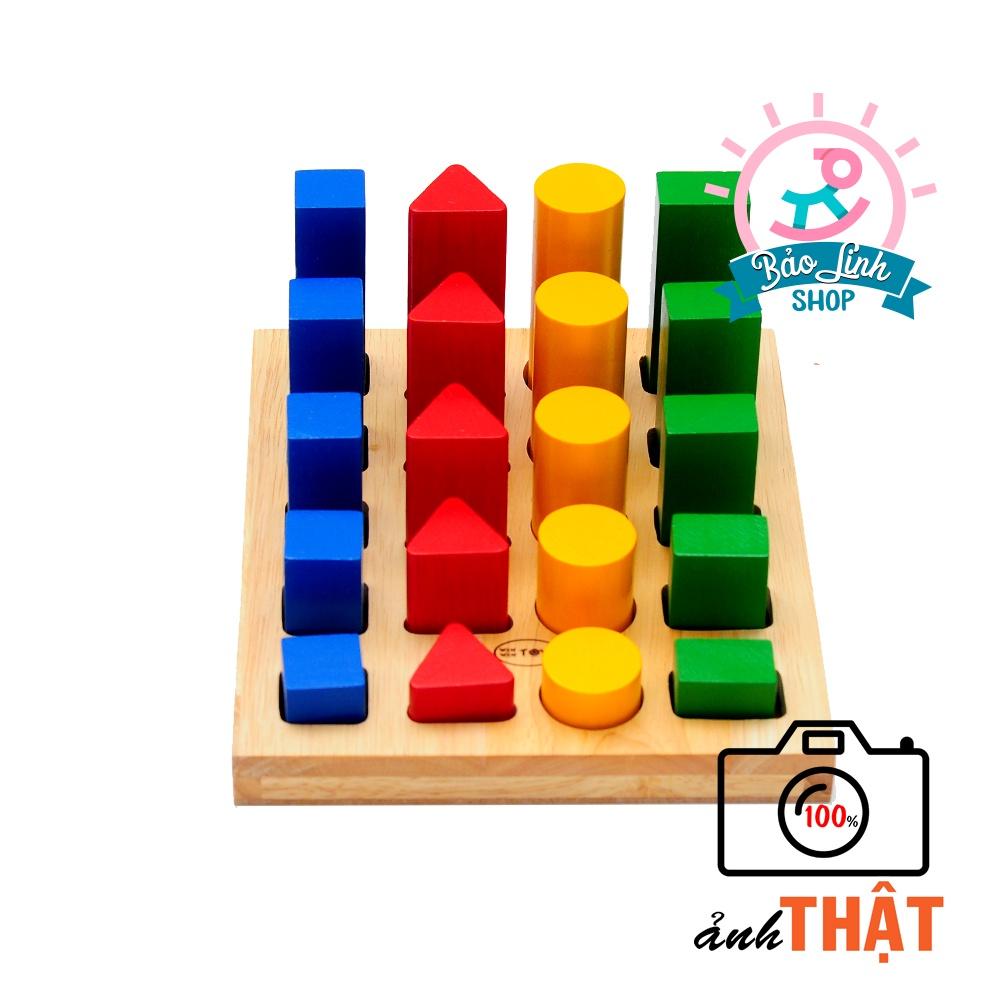 Giáo cụ Montessori cho bé 2 tuổi - Cọc so sánh cao thấp cho bé làm quen với toán học