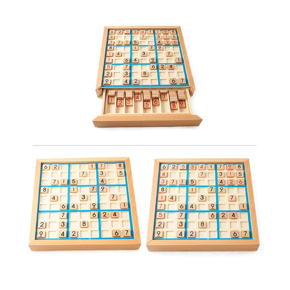 Wooden Sudoku Board Game with Drawer 81-Grid Chessboard Educational Puzzle Toys Train Logical Thinking Ability