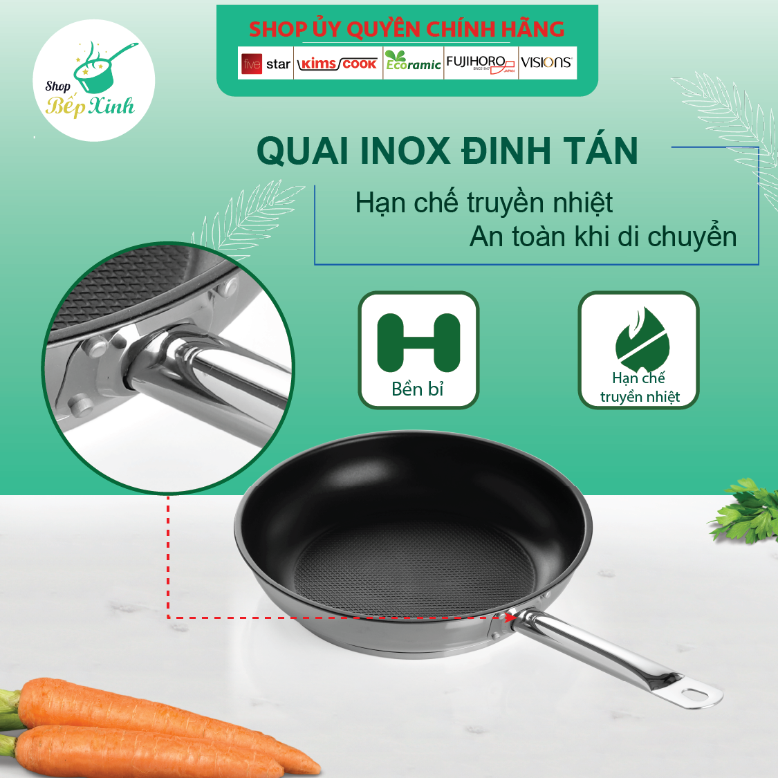 Chảo chống dính inox Fivestar 3 đáy bếp từ 32cm tặng 1 sạn dừa