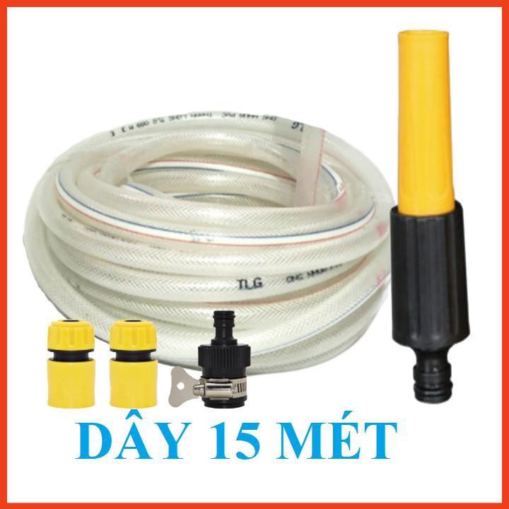 Bộ dây vòi xịt nước rửa xe, tưới cây . tăng áp 3 lần, loại 15m 206622-5 cút sập, nối đen