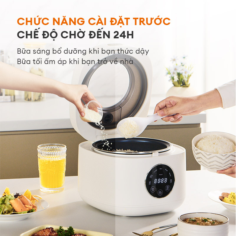 Nồi cơm điện tử cảm ứng thông minh Gaabor RC30T-WH02A 3L lòng nồi 1.2L 7 chế độ nấu thiết kế nắp trong suốt - Hàng chính hãng