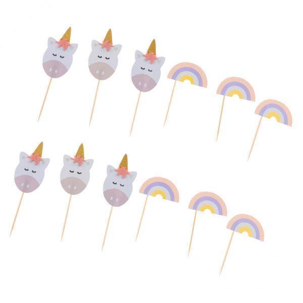 2x12pcs Set Cartoon Unicorn Party Cupcake Picks Rainbow Cake Topper Decoration