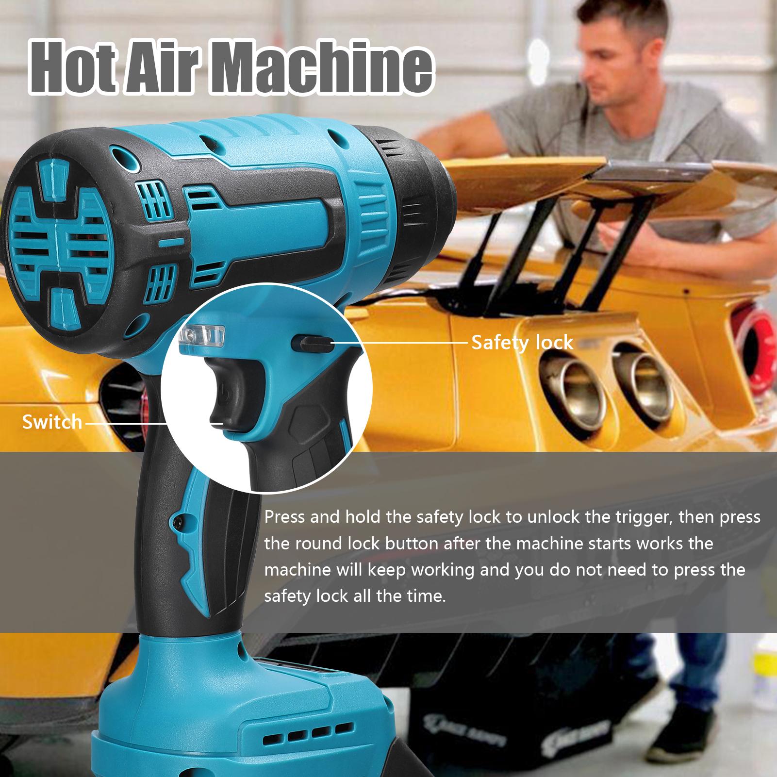300W 380-400℃ Lithium Portable Handheld Hot Air Machine Rechargable Cordless Quick Heating Heavy Duty Hot Air Machine with 3 Nozzles for Shrink Wrapping Heat Shrink Tube PVC