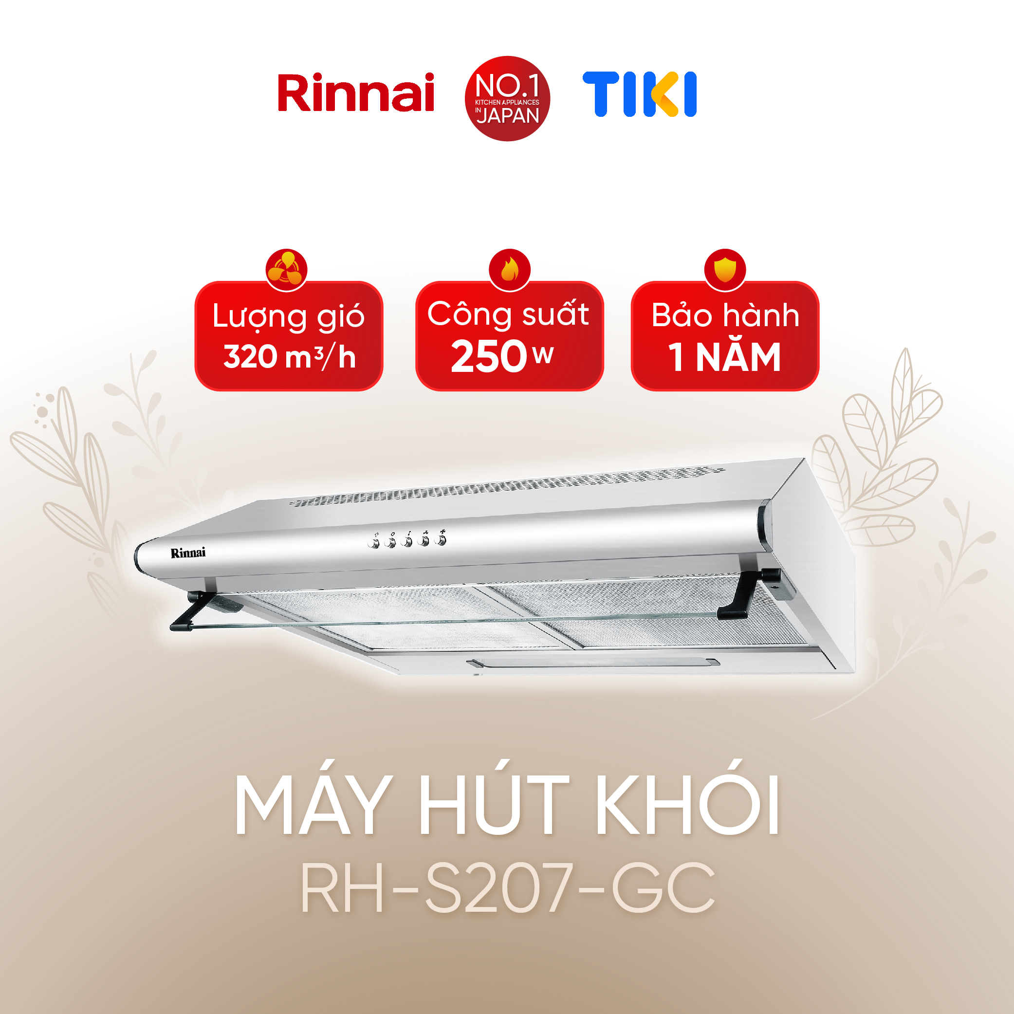 Máy hút mùi 70cm Rinnai RH-S207-GC than hoạt tính và ống thoát