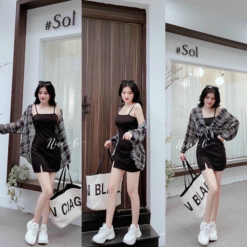Đầm 2S body + sơ mi caro bigsize 60=&gt;90 tuy chiều cao ( ĐẦM ĐI TIỆC/ DẠO PHỐ ĐI CHƠI)