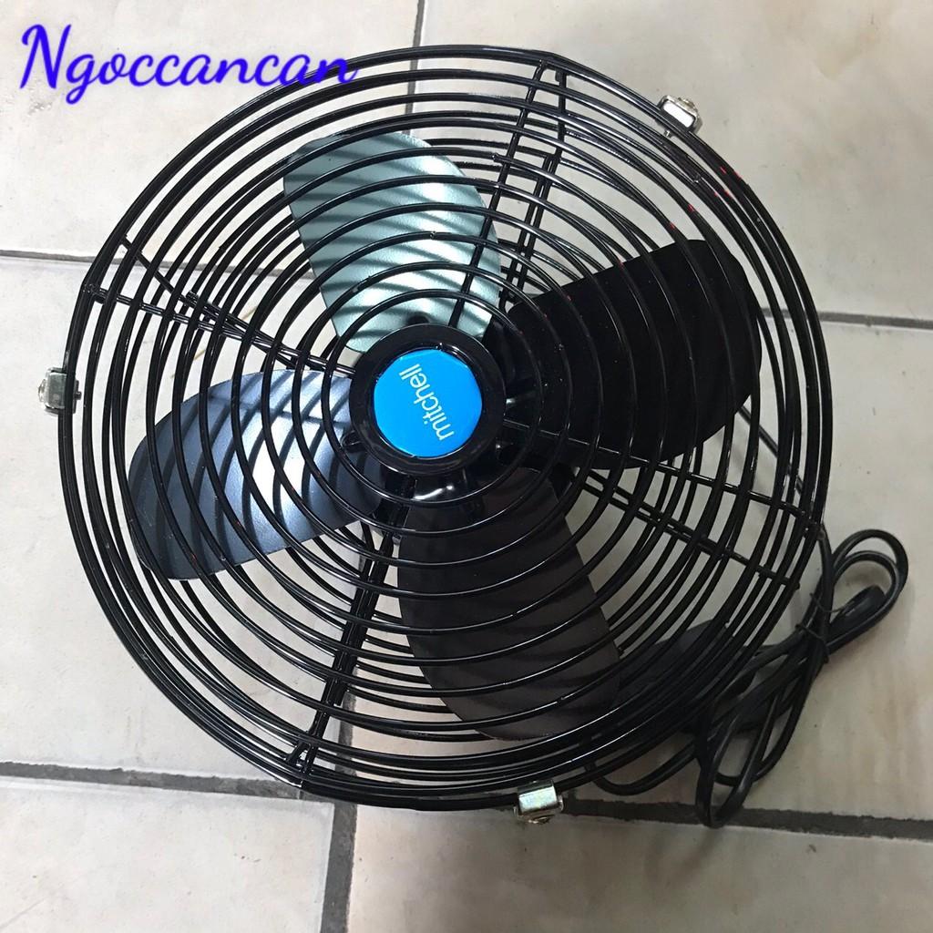 Quạt Mini Kẹp Trên Xe Ô Tô Lồng Sắt 12 và 24v Cánh sắt Đường Kính 23cm